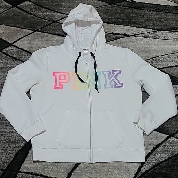 PINK Victoria's Secret Tops - VS PINK 2021 RAINBOW GRADIENT LOGO FULL-ZIP HOODIE SWEATSHIRT